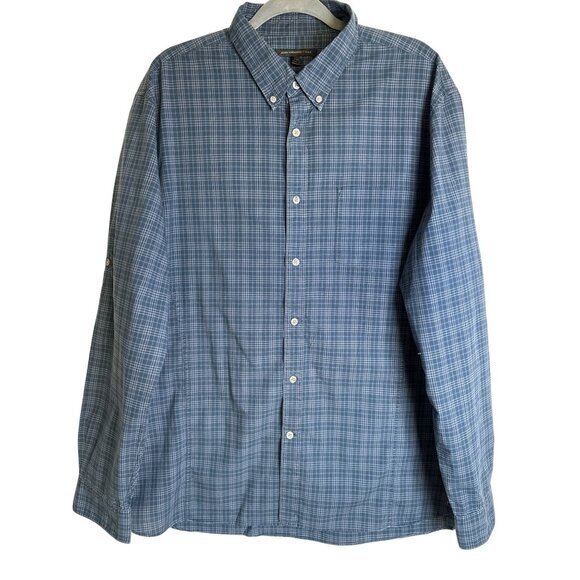 John Varvatos USA Shirt Size XXL Blue Gray‎ Plaid L/S Button Down 100% Cotton - Picture 1 of 9